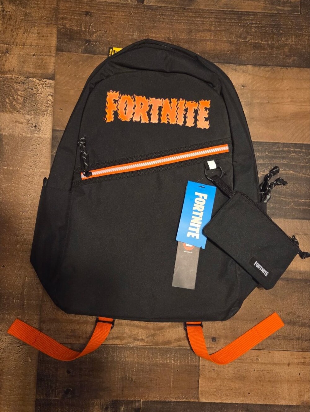 New Fortnite Gamer Black Backpack w/ Orange Accents & Pouch NWT Back To School